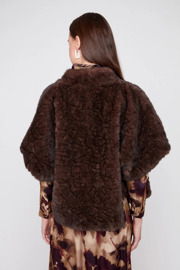 Ruched Faux Fur Poncho