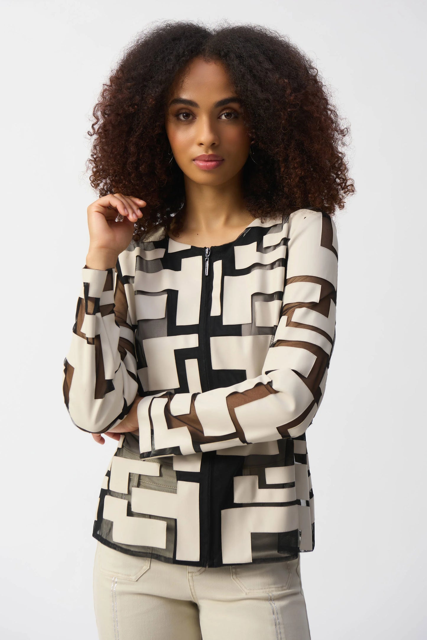 Mesh and Leatherette Fitted Jacket