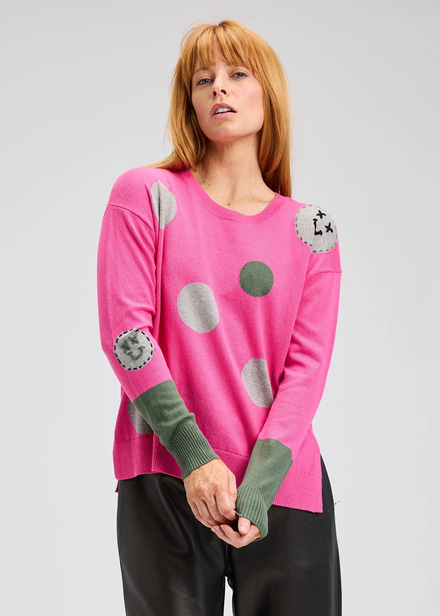 Spots Intarsia Sweater with Happy Face
