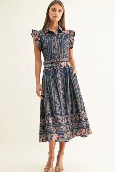 Karly Ruffled Sleeve Midi Dress