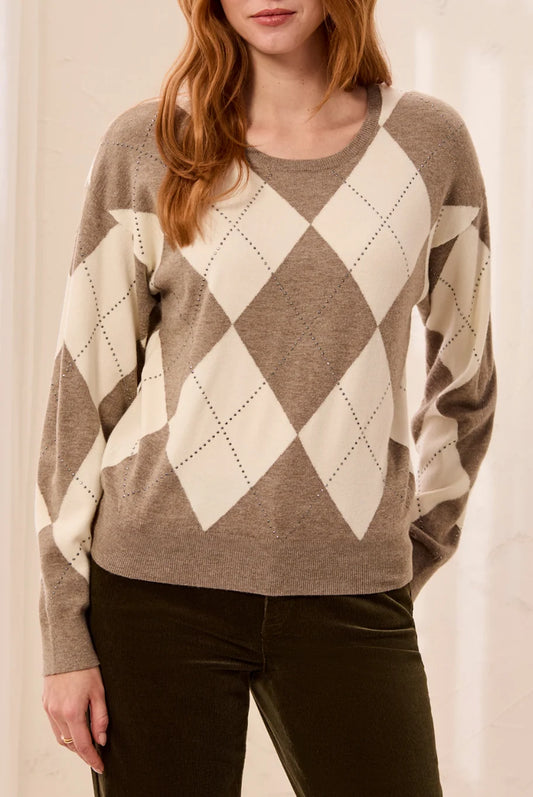 Studded Argyle Crewneck Sweater