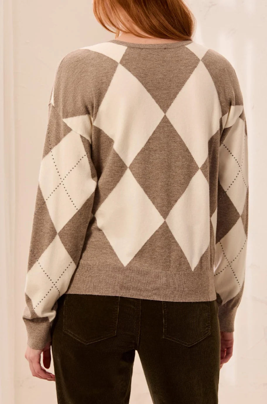 Studded Argyle Crewneck Sweater