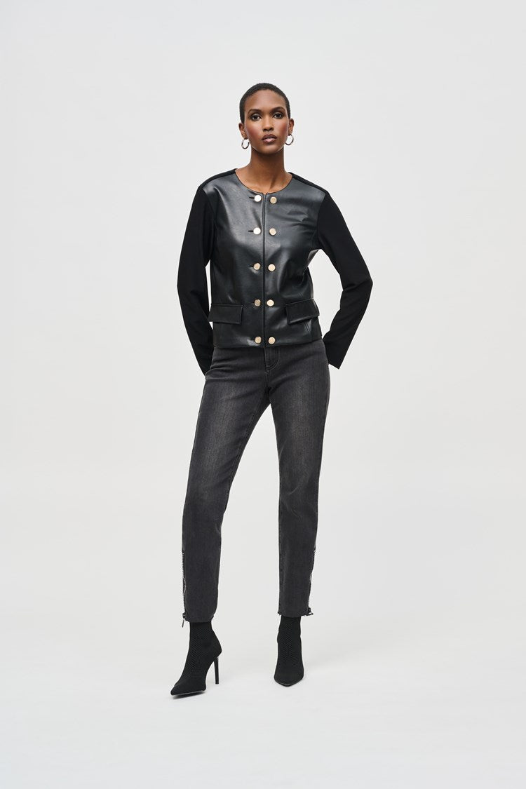 Silky Knit & Faux Leather Jacket