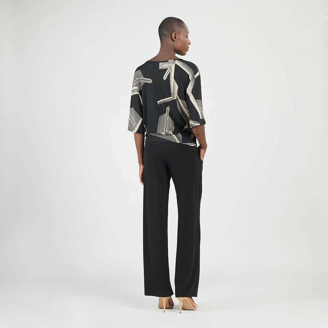Linear Geo Print Banded Hem Top