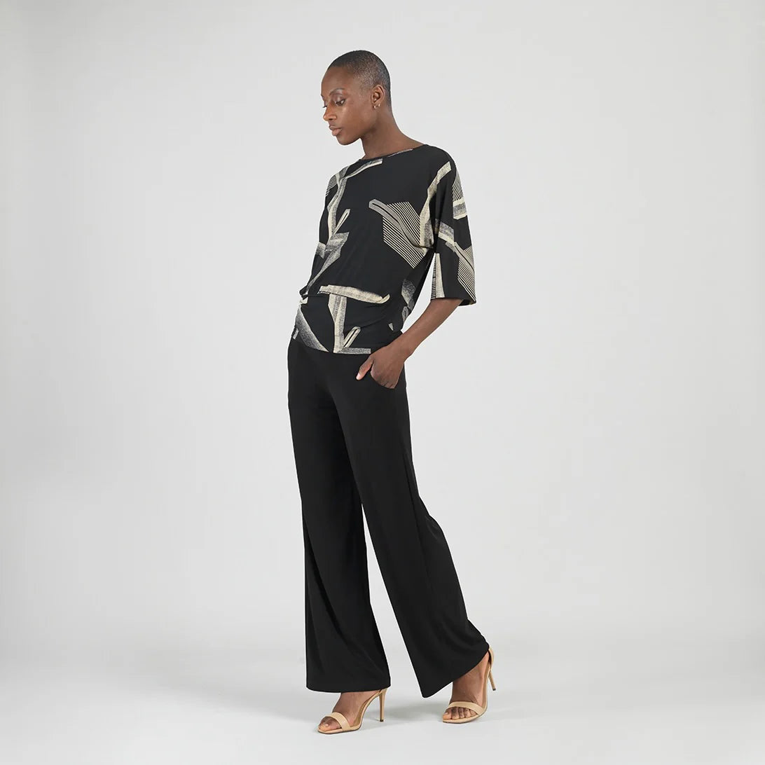 Linear Geo Print Banded Hem Top