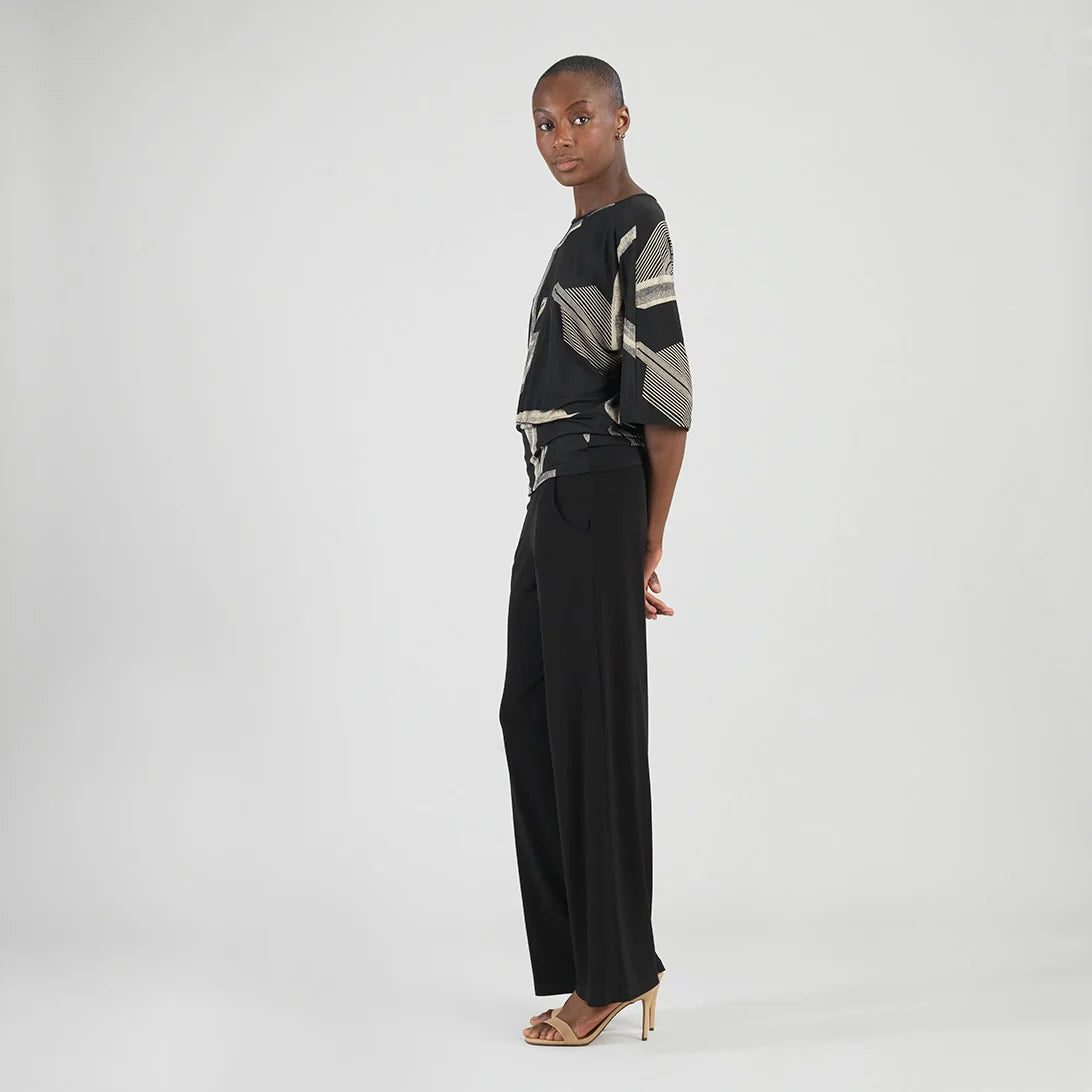 Linear Geo Print Banded Hem Top