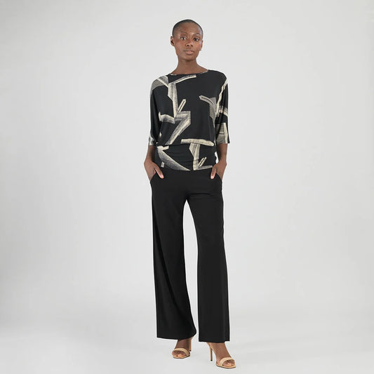 Linear Geo Print Banded Hem Top