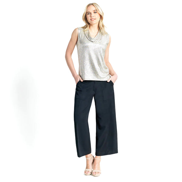 Drape Neck Sleeveless Shimmer Top