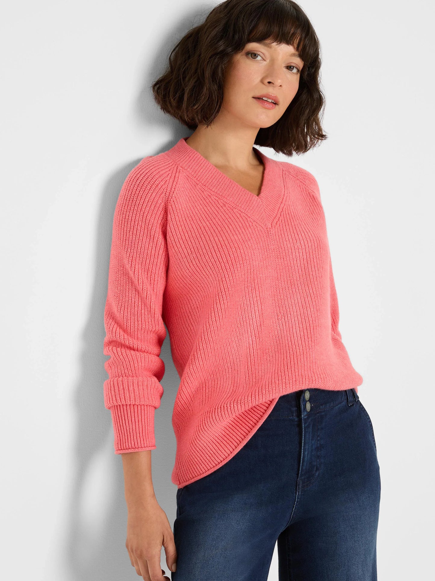 V-Neck Shaker Stitch Sweater