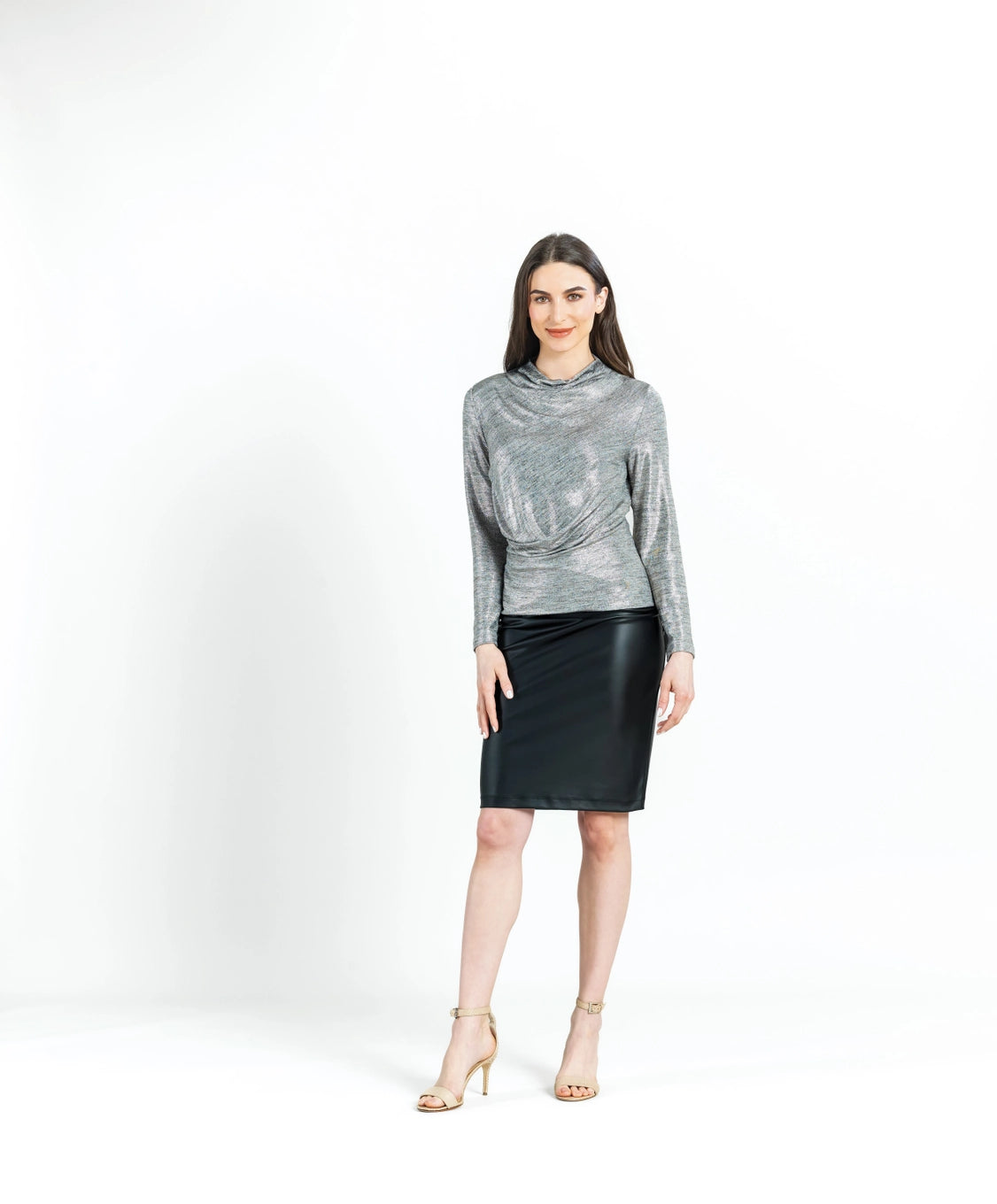 Shimmer Knit Drape Neck Top