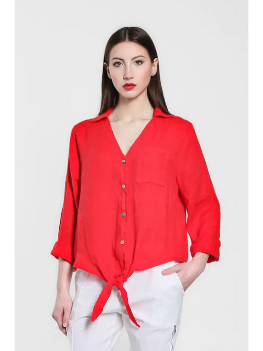 Alejandra Linen Tie Front Blouse