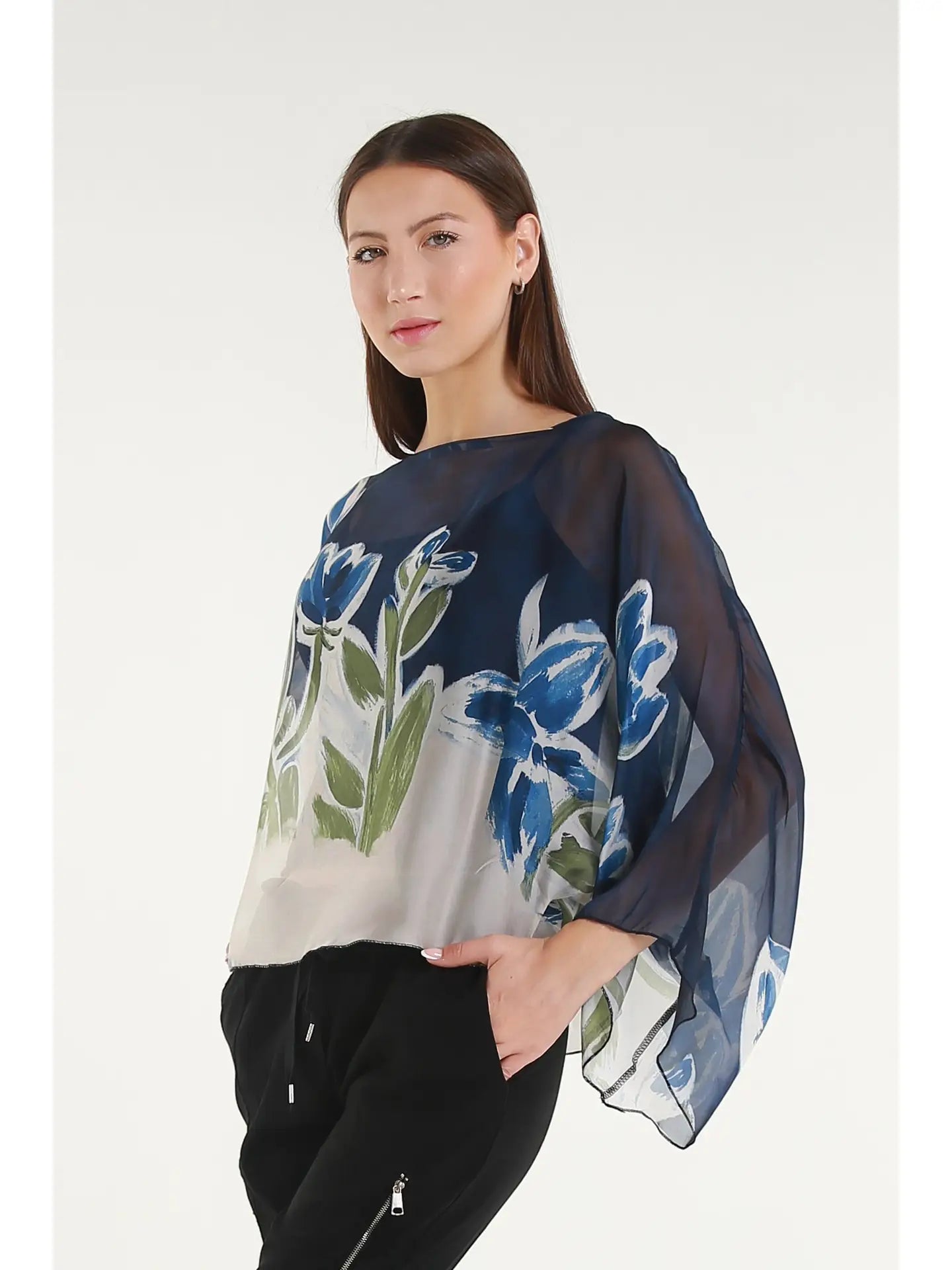 Sofita Flower Cropped Silk Kaftan