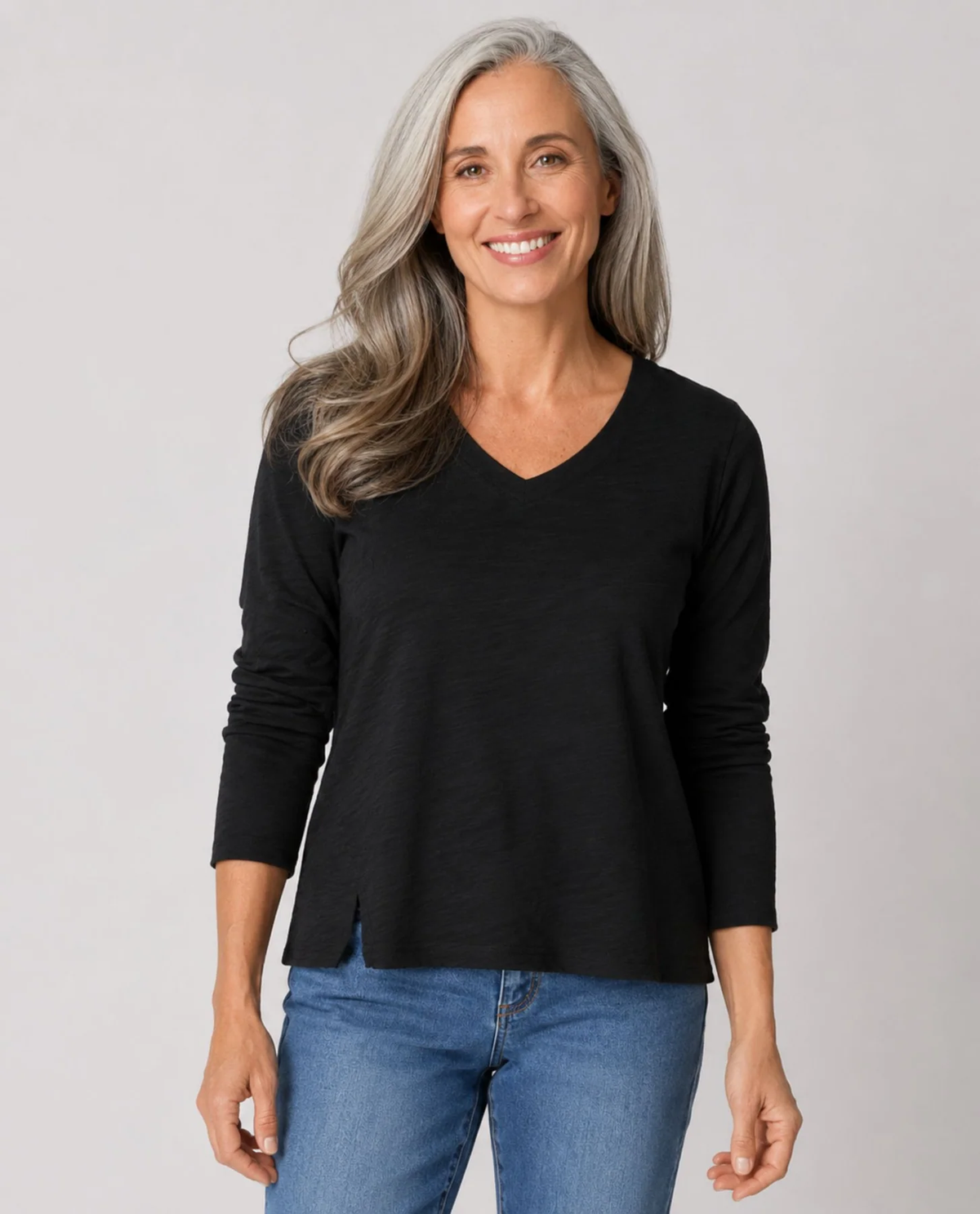 Cotton Seamed Pebble  Long Sleeve