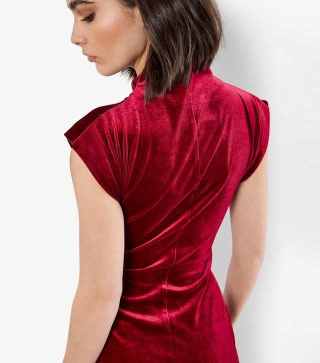 Velvet Cowl Neck Ruched Dress