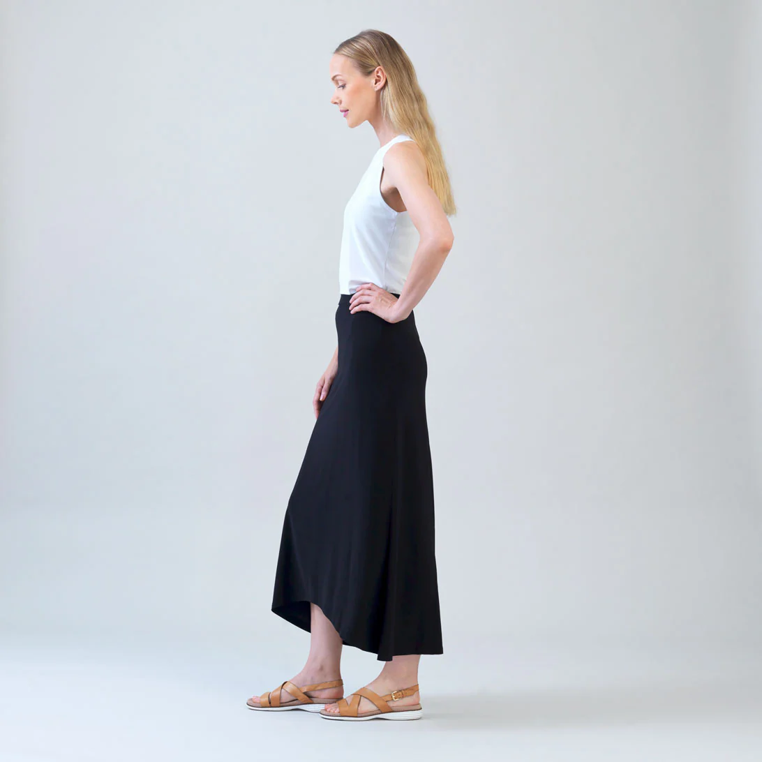 Cascade Drape Hi-Low Maxi Skirt