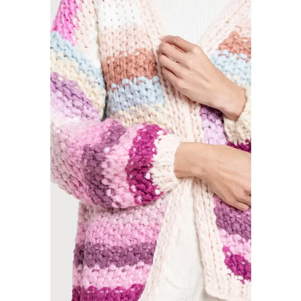 Rainbow Knitted Cardigan - Pastel Pink
