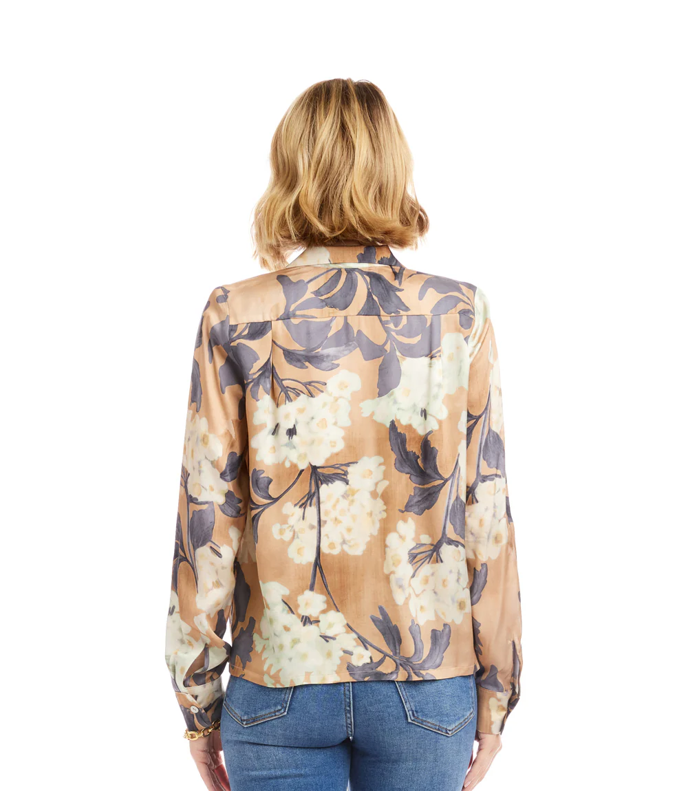 Long Sleeve Satin Button Up Shirt