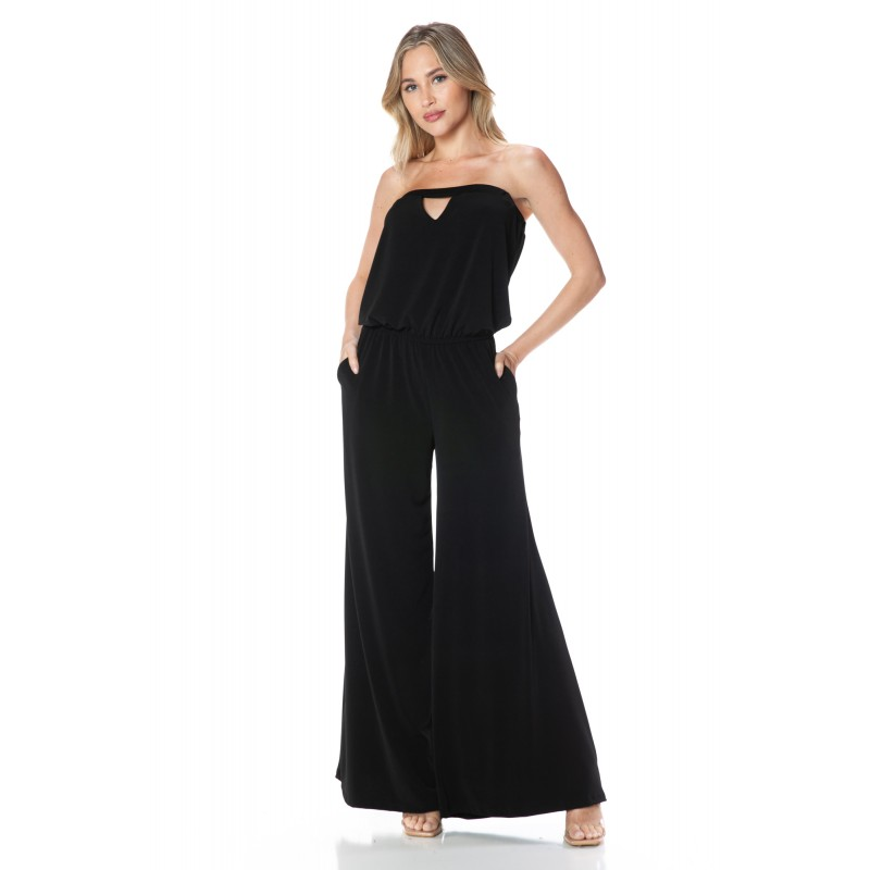 Strapless Keyhole Wide Leg Jumpsuit
