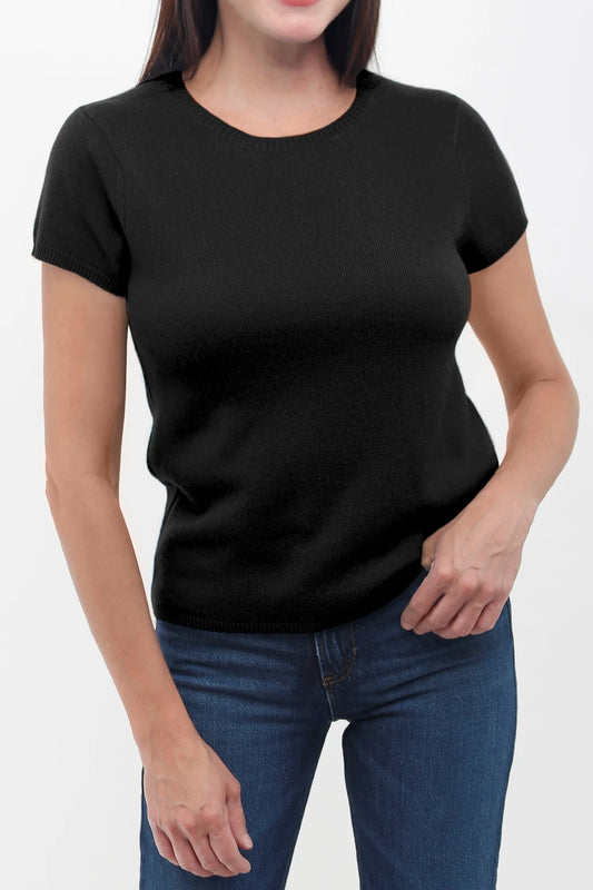 Short Sleeve Cashmere Tee - Black