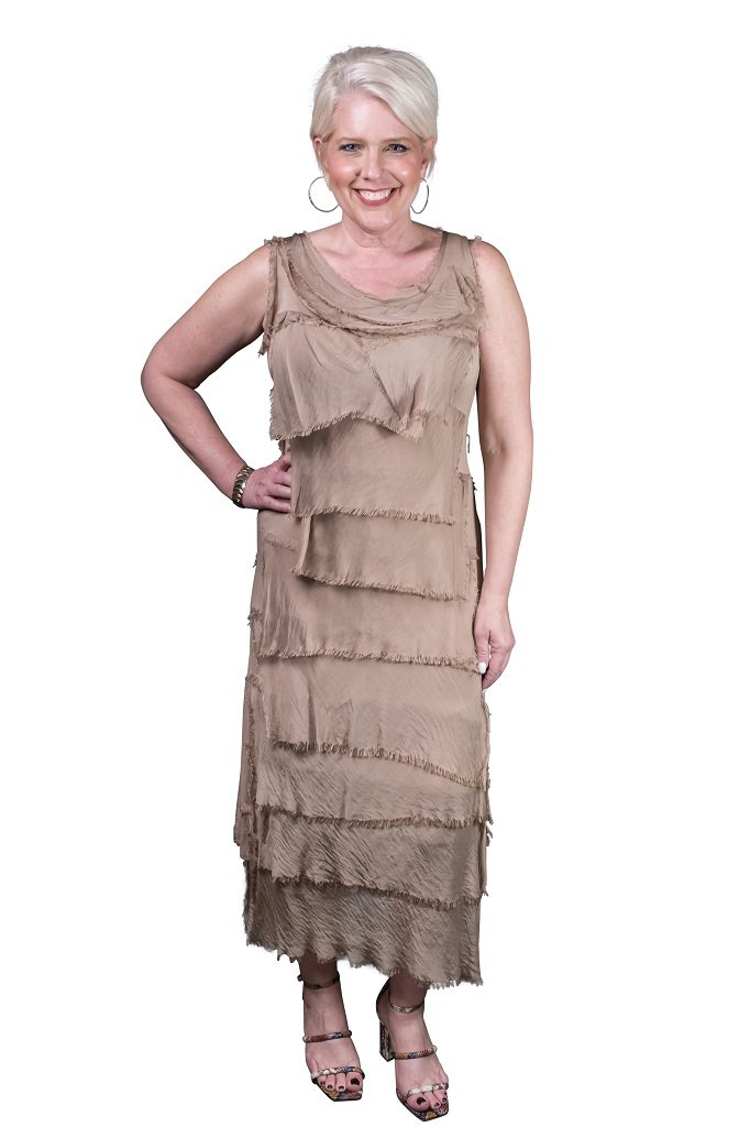 Aleena Silk Maxi Ruffle-Camel