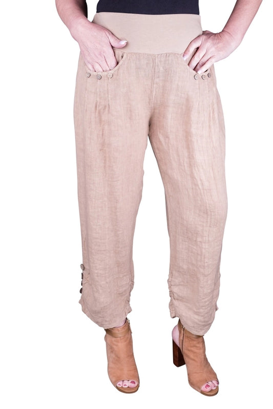 Georgia Side Ruche Linen Pant
