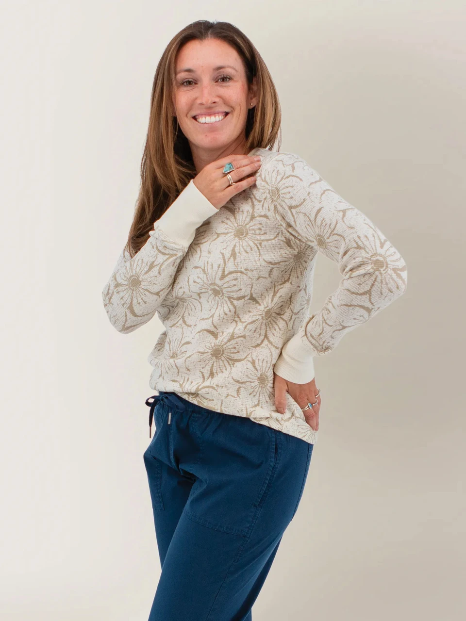 Sylvan Long Sleeve Thermal Floral Top