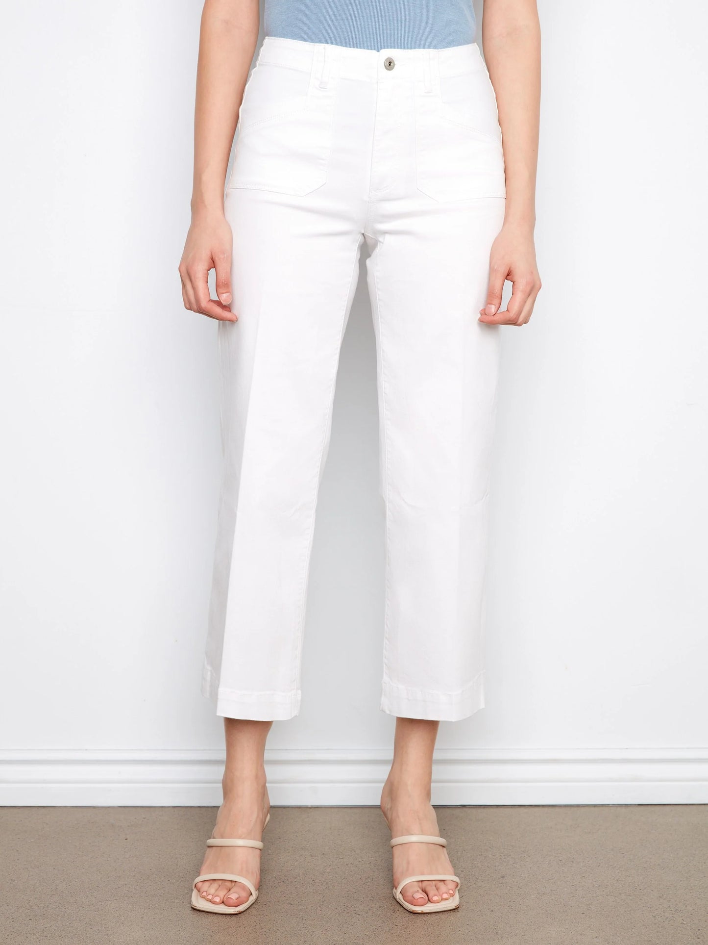 Cropped Wide Leg Stretch Twill Jeans