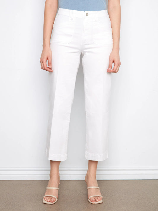 Cropped Wide Leg Stretch Twill Jeans