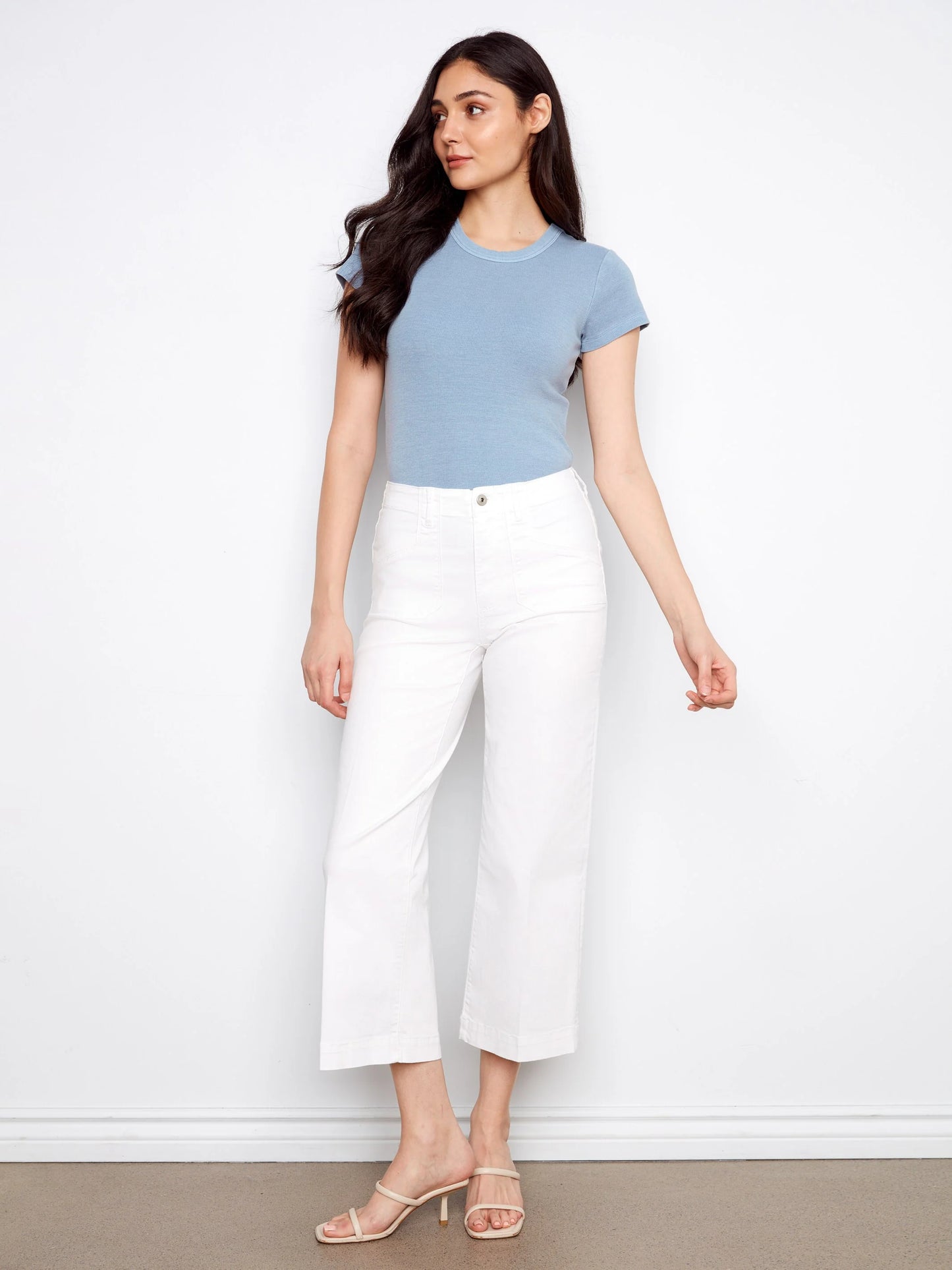 Cropped Wide Leg Stretch Twill Jeans