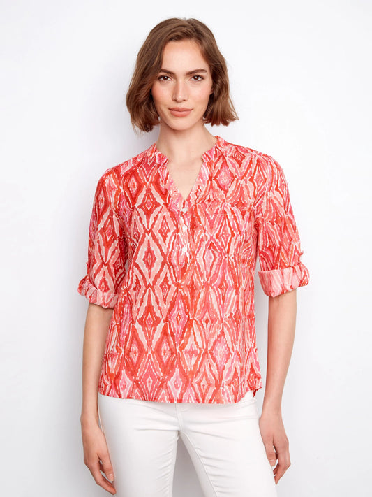 Printed Half Button Blouse