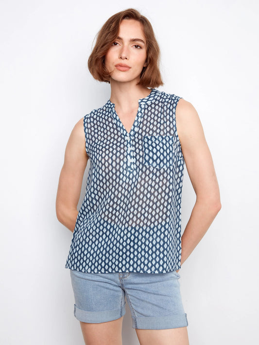 Printed Gauze Sleeveless Shirt