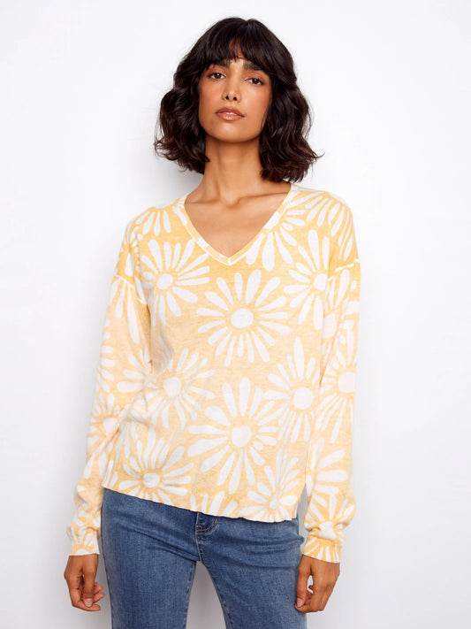 Reversible Printed V-Neck Sweater