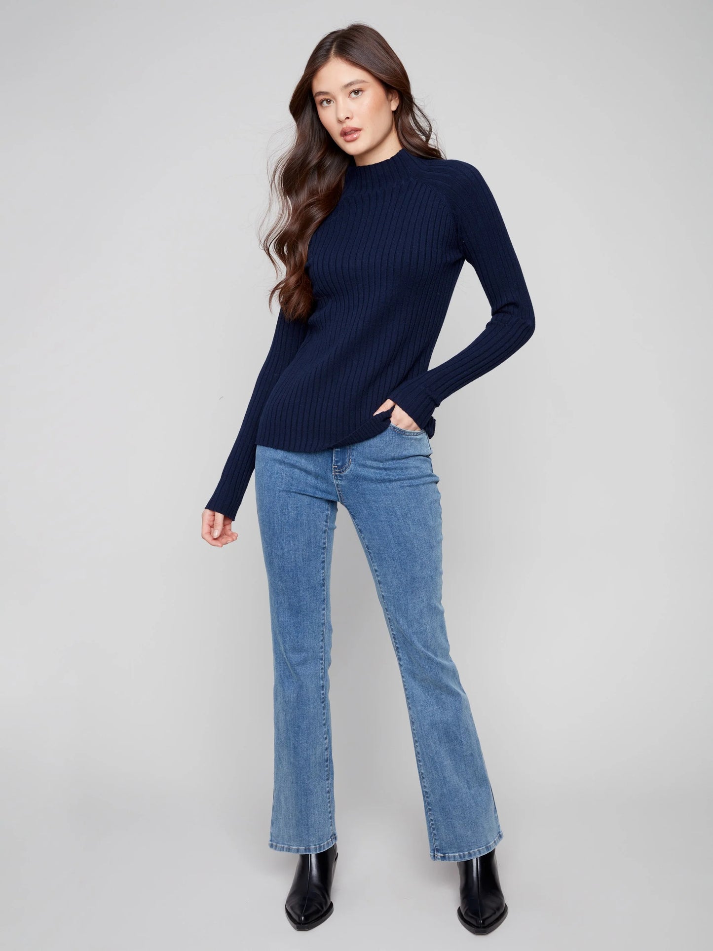 Ribbed Knit Mock Neck Sweater