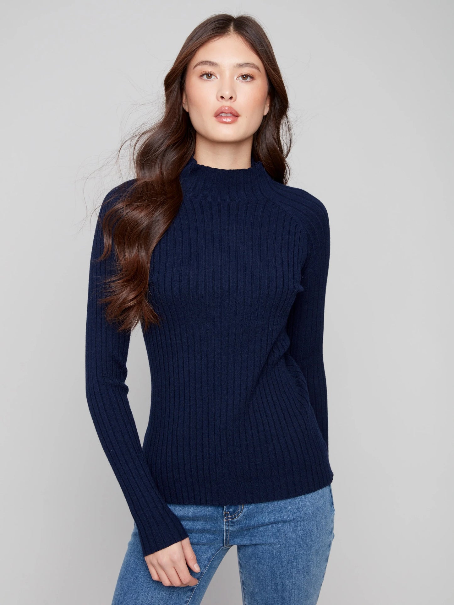 Ribbed Knit Mock Neck Sweater