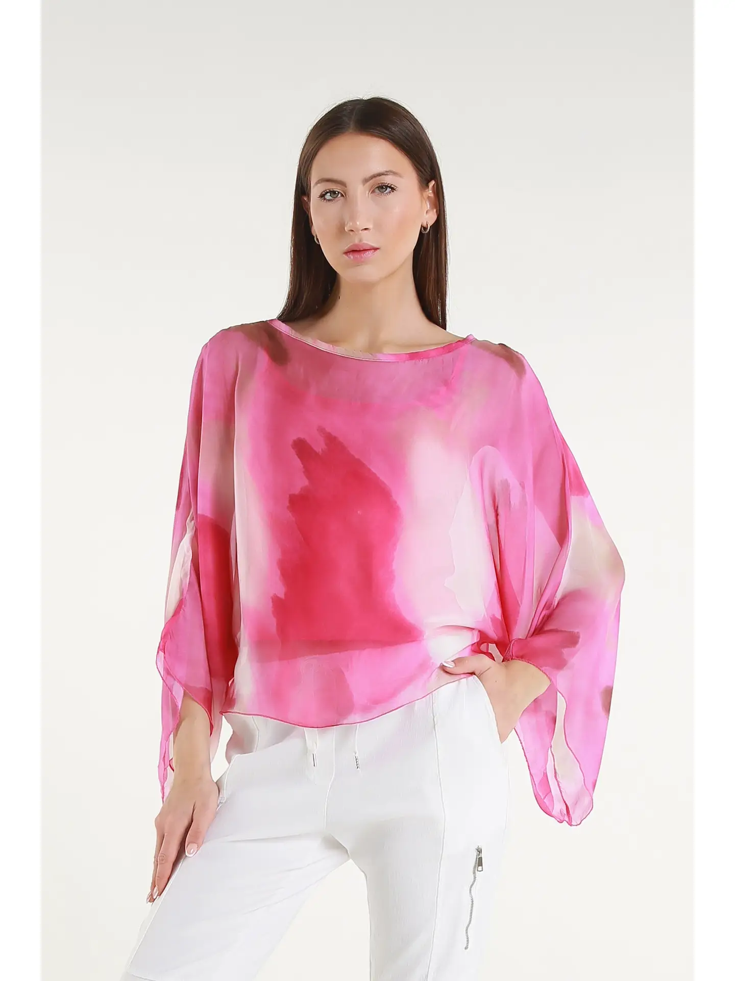 Sofita Abstract Cropped Silk Kaftan