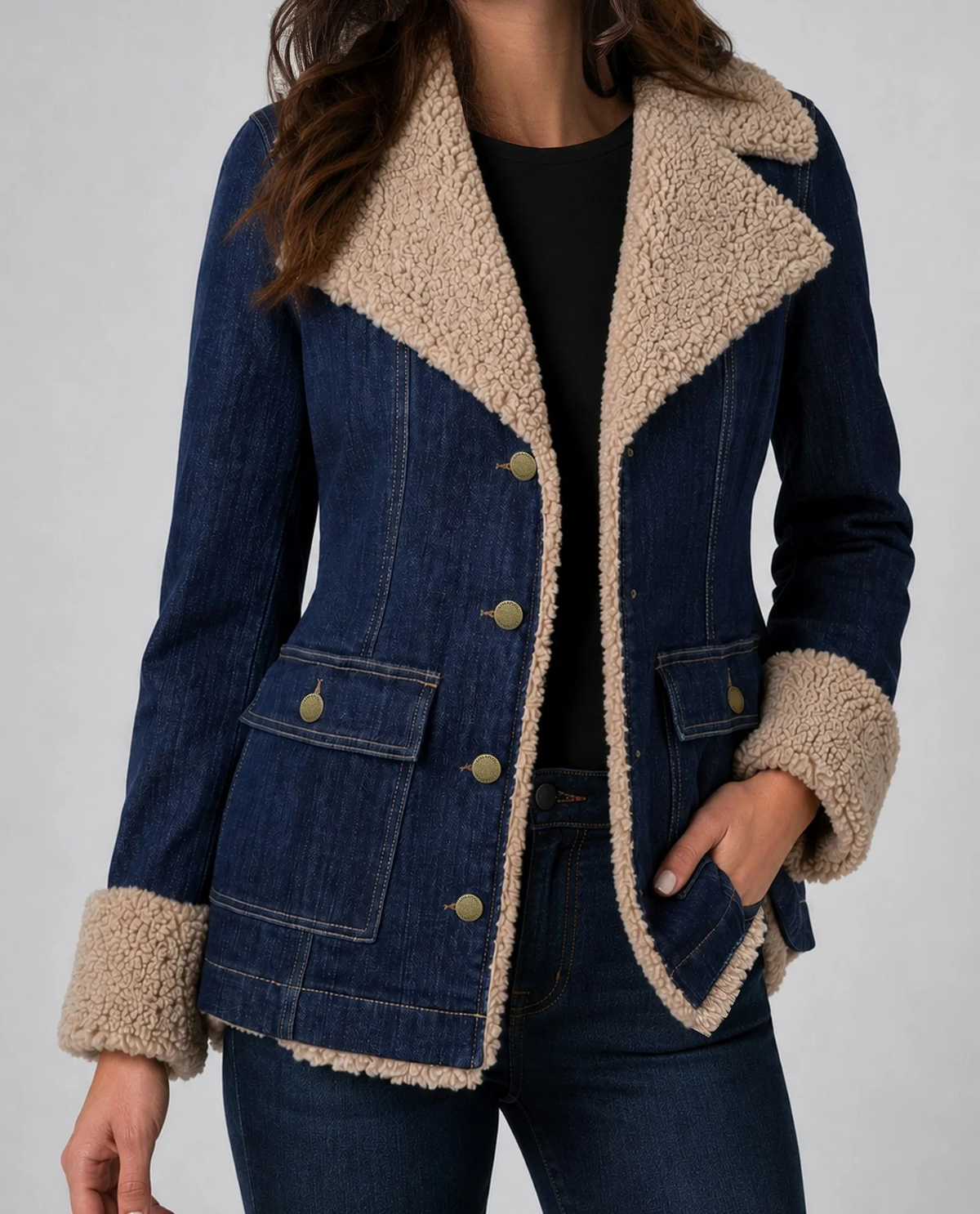 Sherpa Trimmed Notch Collar Jacket