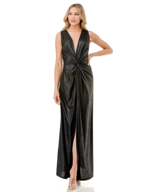 Twist Front Faux Leather Maxi Dress