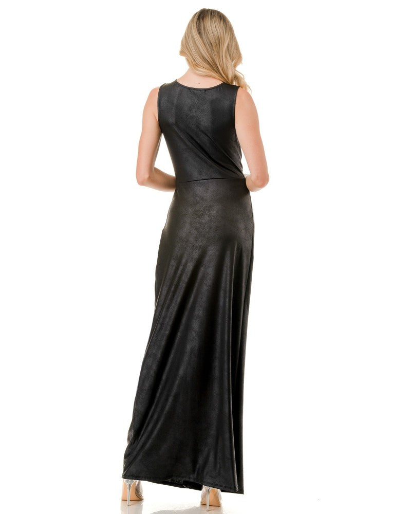 Twist Front Faux Leather Maxi Dress