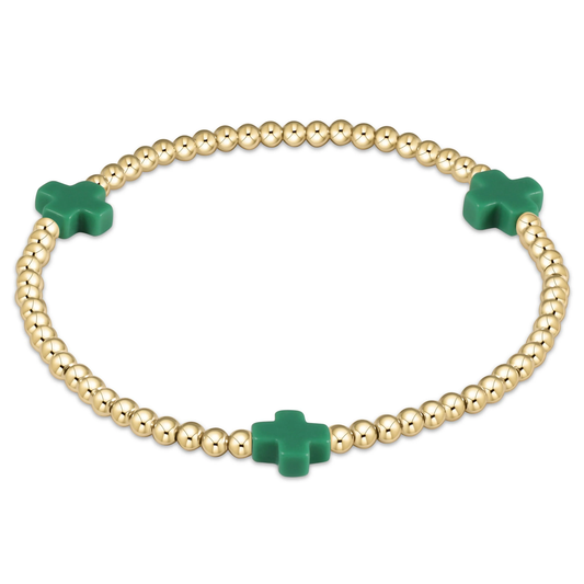 Signature Cross 3mm Gold Bracelet - Emerald