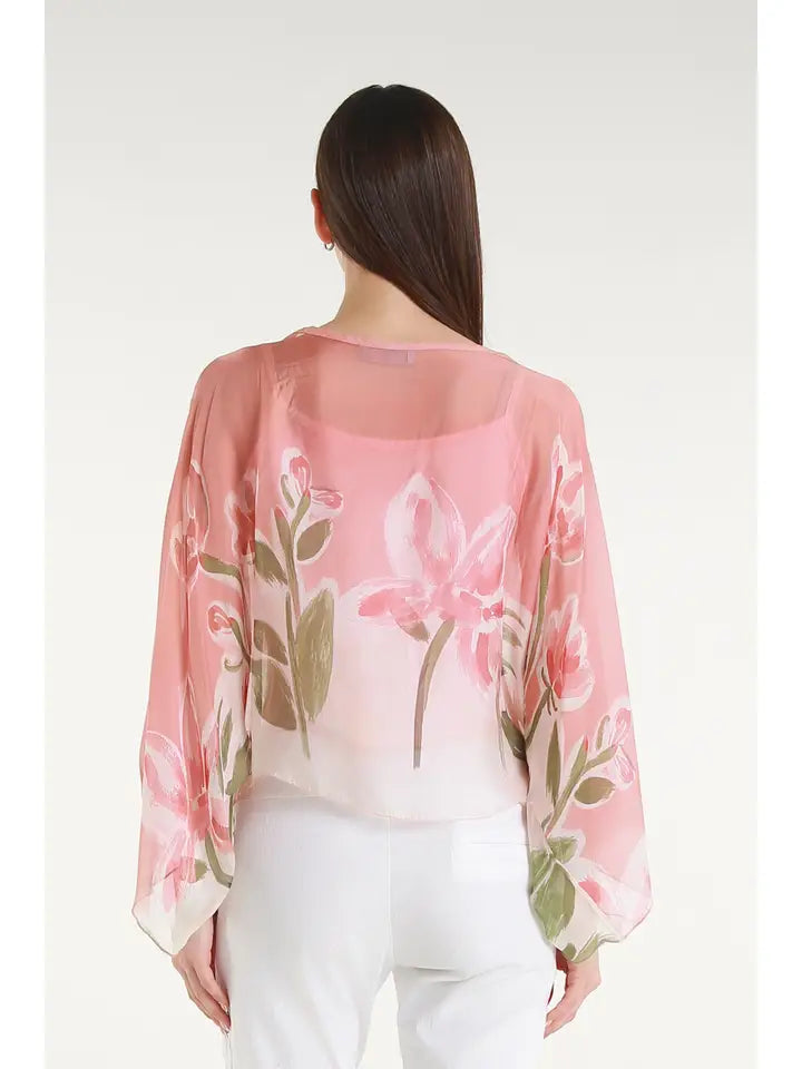 Sofita Flower Cropped Silk Kaftan