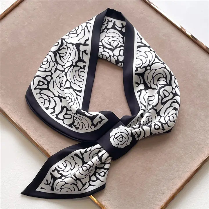 Black & White Roses Loop Scarf