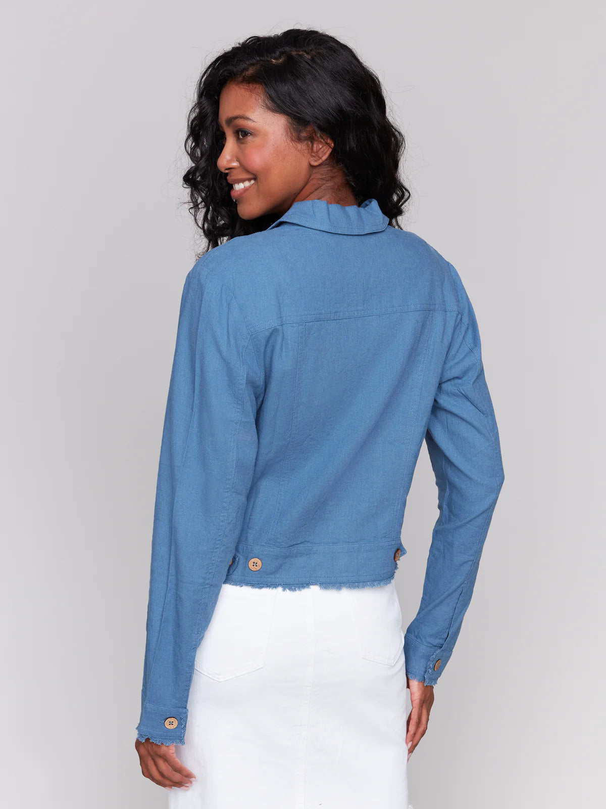 Linen Blend Jacket with Frayed Edges