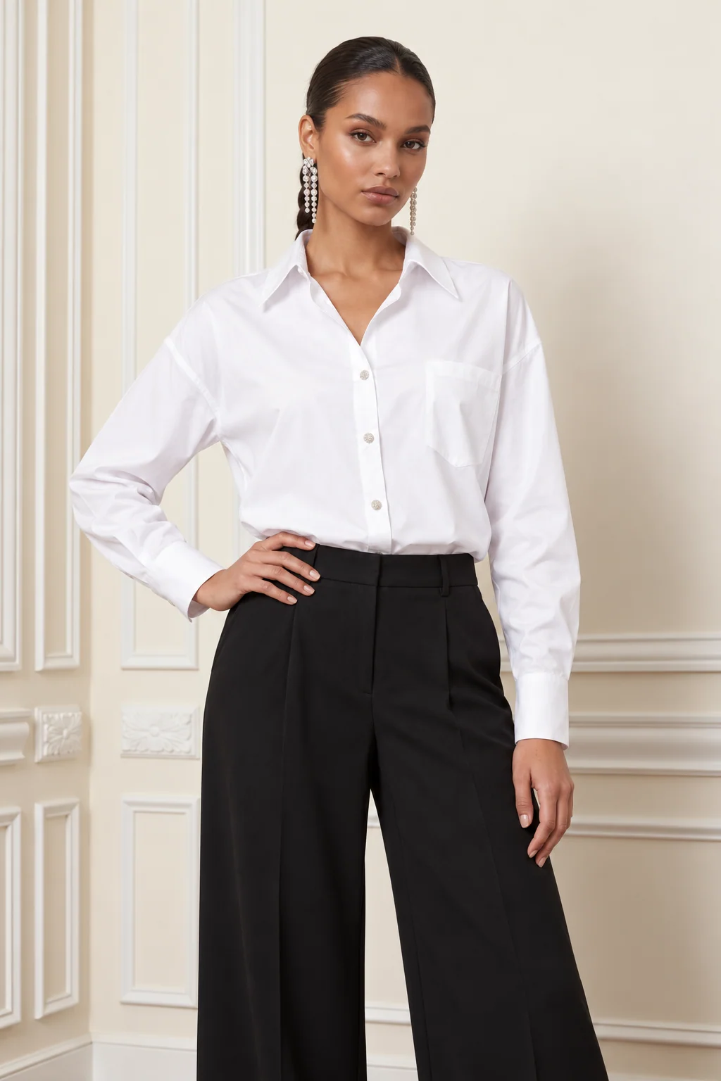 Modern Poplin Shirt with Rhinestone Buttons