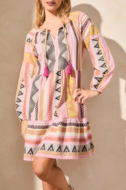 Jacquard Raglan Sleeve Tiered Dress