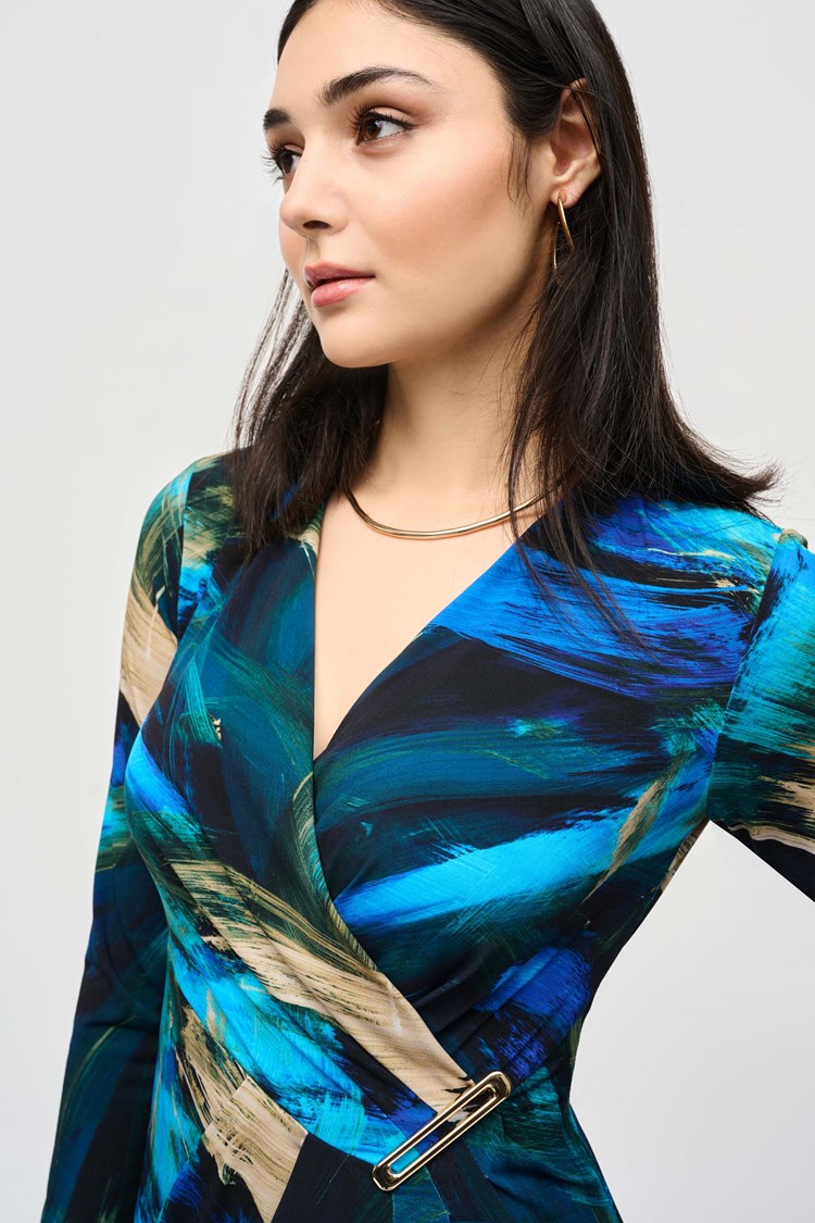 Silky Knit Abstract Print Wrap Dress