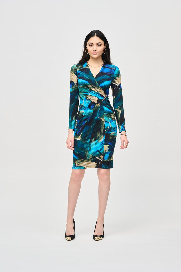 Silky Knit Abstract Print Wrap Dress