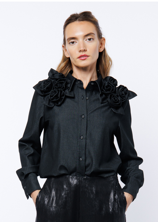 3D Flowers Denim Shirt