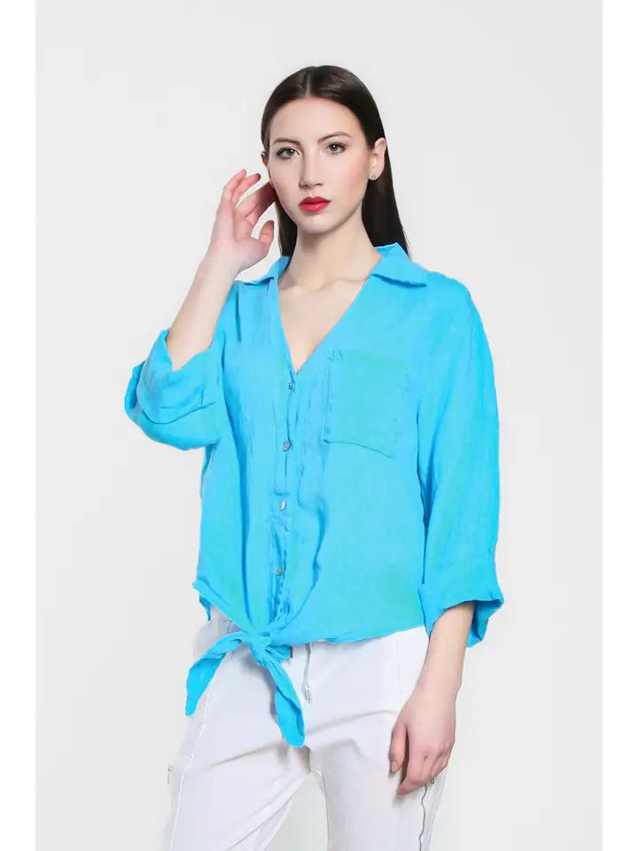 Alejandra Linen Tie Front Blouse