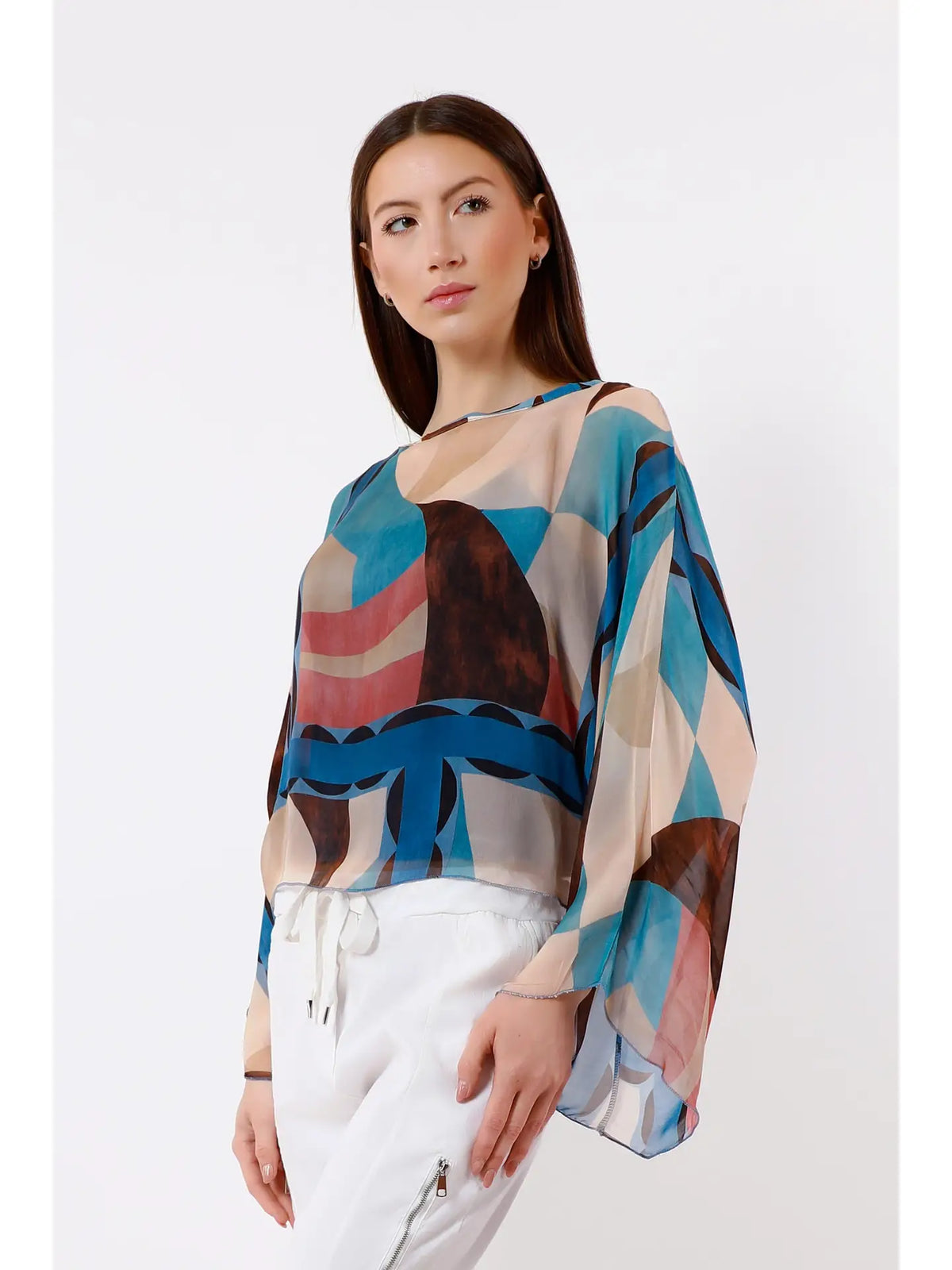 Sofita Modernism 3/4 Sleeve Cropped Silk Caftan