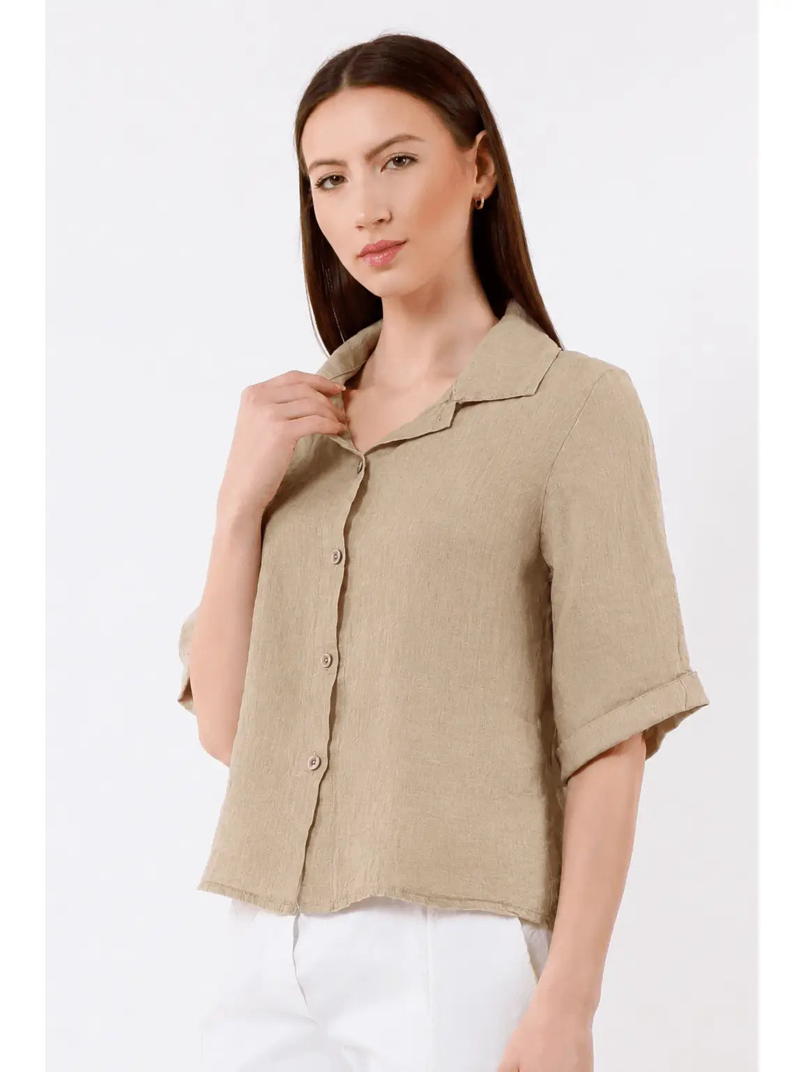 Milena 3/4 Sleeve Button Front Linen Top